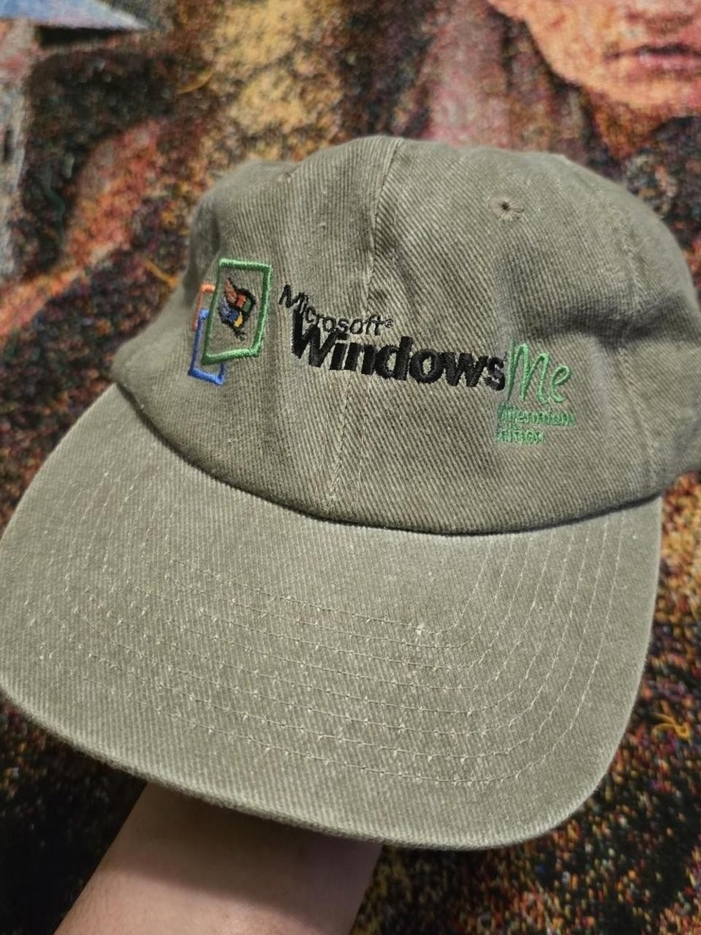 Vintage Y2K Microsoft Windows Millinium Edition PC Tech Dad Hat Green Stone Wash